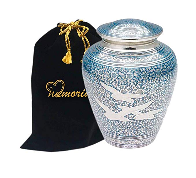 MEMORIALS 4U Wings of Freedom Brass Cremation Urn for Human Ashes - Solid Brass Returning Home Urn - Handcrafted Affordable Urn for Ashes - Going Home Urn with Free Velvet Bag or Box (Large Urn)