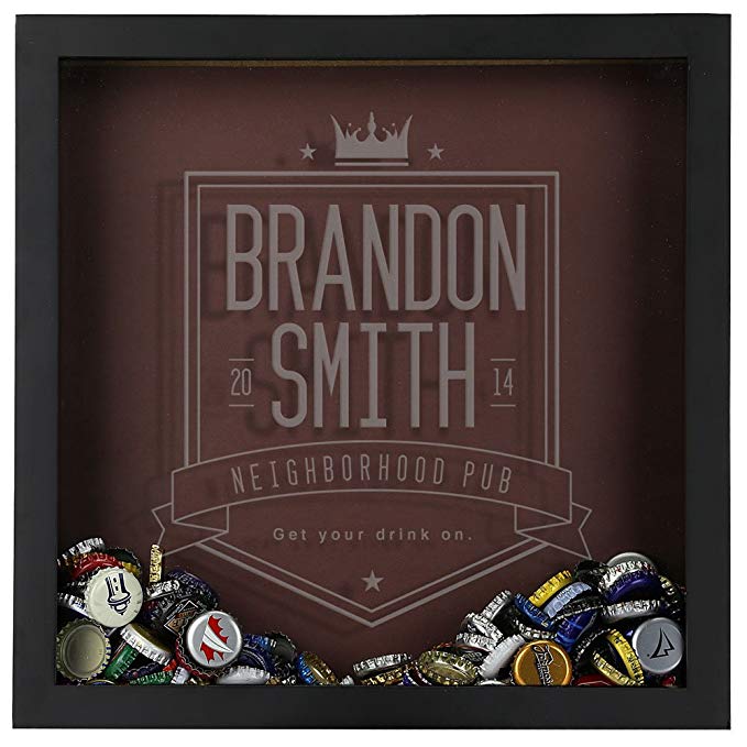 Personalized Beer Cap Shadow Box, Bottle Cap Collector, Engraved, Neighborhood Pub