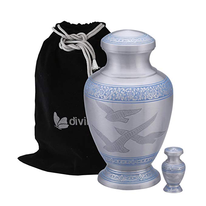 Wings of Love Cremation Urn Set - Large Wings of Freedom Urn with Free Keepsake - Returning Home Adult Urn - Handcrafted Affordable Urn for Human Ashes with Free Token & Velvet Bag