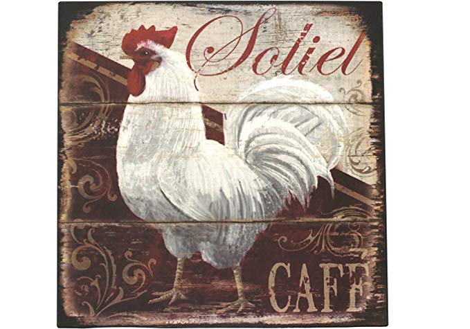 Happy Chickens, Rooster Metal Sign Plate, Vintage Art Plaque Poster Cafe Kitchen Dining Room Home Wall Decor (White)