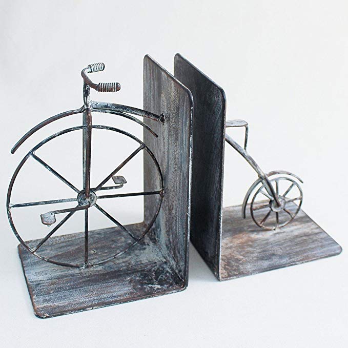Time Concept Handmade Iron Bookend Pair - Antique Bicycle - Decorative Book Support, Home/Office Multipurpose Organizer, Movies/DVDs/Magazines/Video Games