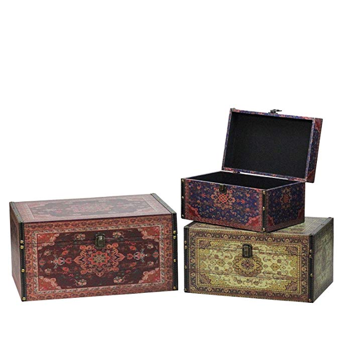 Northlight Set of 3 Oriental-Style Red, Brown and Cream Earth Tones Decorative Wooden Storage Boxes 17.25