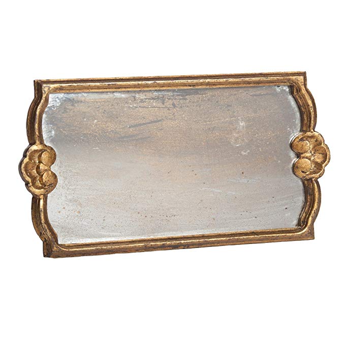 Abigails Rectangle Mirror Decorative Tray, Medium, Gold Antiqued