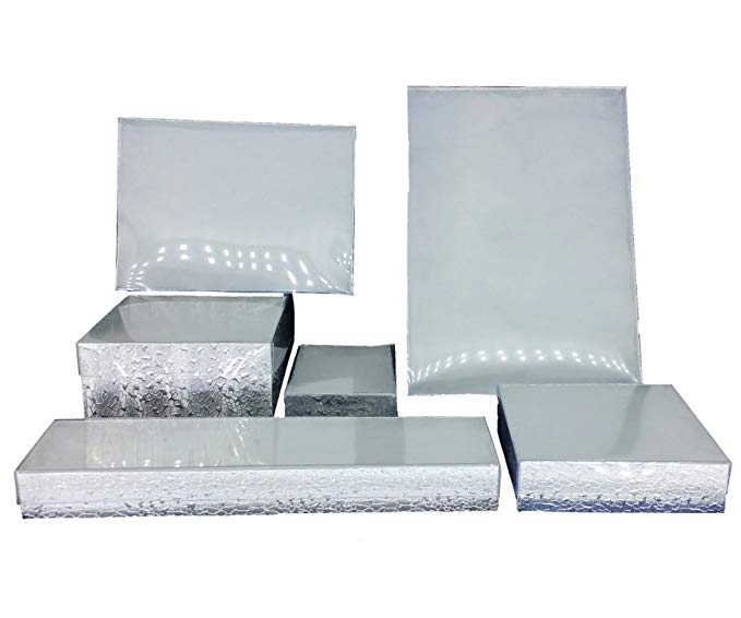 Silver Foil Clear Top Cotton Filled Jewelry Boxes (100, 8