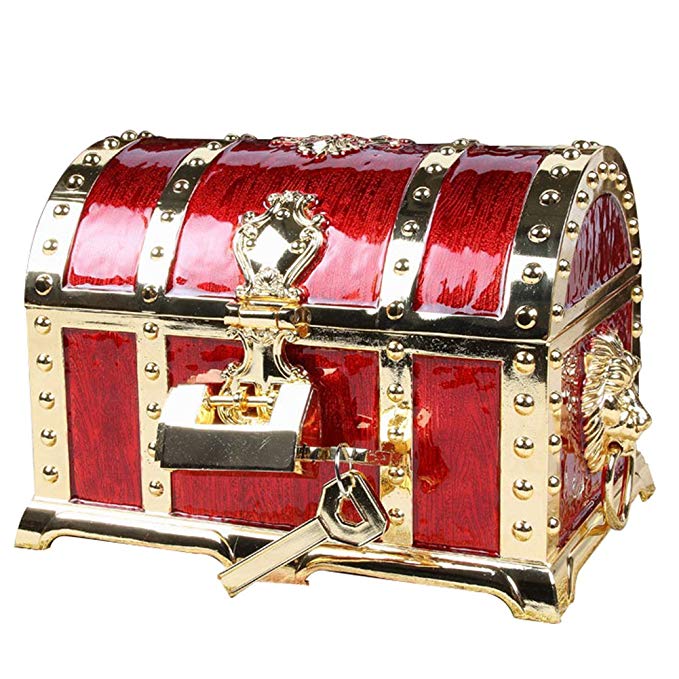 I-Choice Handmade Red Gold Jewelry Organizer, Handmade Two-Layer Lint Princess Locking Jewelry Box Elegant Treasure Storage Organizer Holder with lock (Red Gold)