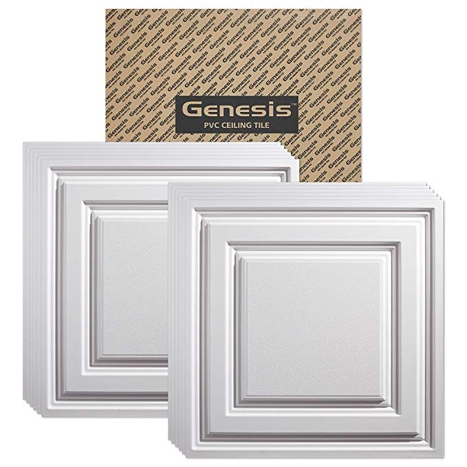 Genesis - Icon Relief White Ceiling Tile (Carton 12) - Drop/Grid Ceiling - Fast Easy Installation (2' x 2' Tile)