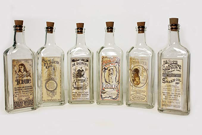 Vintage Style Remedies Bottles ~ Set of 6