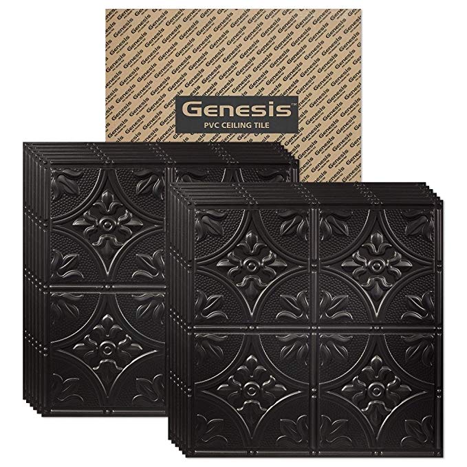 Genesis - Antique Black 2x2 Ceiling Tiles 3 mm thick (carton of 12) – These 2’x2’ Drop Ceiling Tiles are Water Proof and Won’t Break - Fast and Easy Installation (2’ x 2’ Tile)