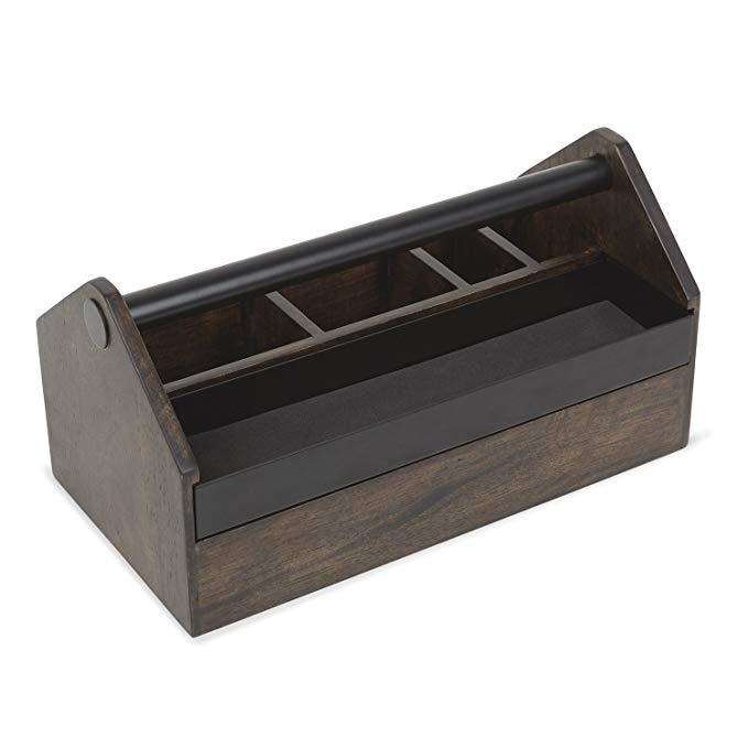 Umbra Toto Storage Box, Modern Storage Caddy Great for Storing Makeup Brushes, Stationary, Birch Wood/White Metal Finish