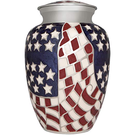 Flag Funeral Urn by Liliane Memorials- Cremation Urn for Human Ashes -Hand Made in Brass -Suitable for Cemetery Burial or Niche- Large Size fits remains of Adults up to 200 lbs- Veteran-Hero Model