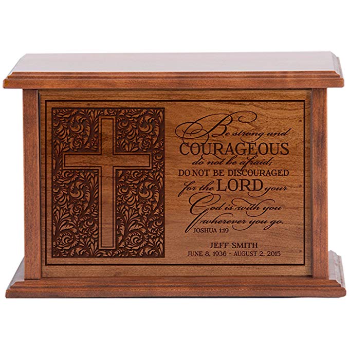 Personalized Wooden Cherry Cremation Urn for Human Ashes Be Strong and Courageous do not be Afraid Joshua 1:19 Custom Made Keepsake Urn for in Home or Niche At Columbarium