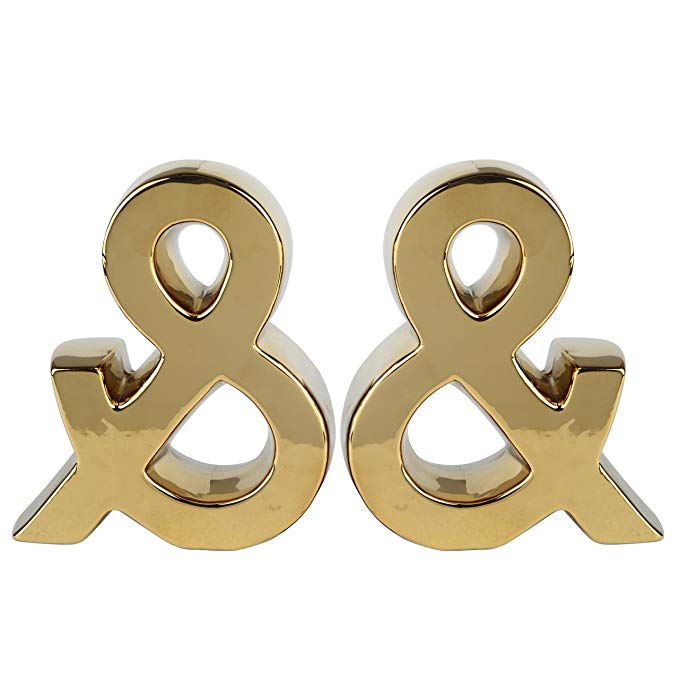 A&B Home KIH1040 Kathy Ireland Urban Vogue Ampersand Bookend, Gold, Set of 2, 7 X 3 X 8.5 Urban Vogue Ampersand Bookend, Set of 2