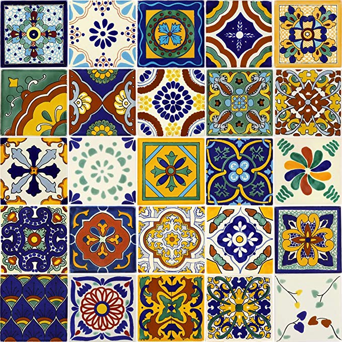 Tierra y Fuego Tile Set - Twenty-Five (25) 4¼ x 4¼ in. Ceramic Mexican Tiles - Talavera