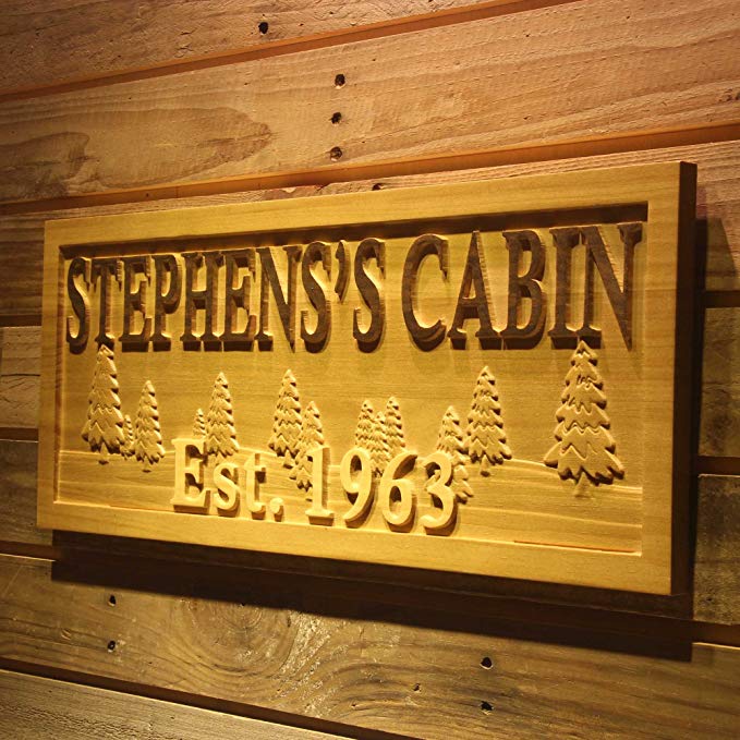 ADVPRO wpa0099 Name Personalized Cabin Tree Established Year Wood Engraved Wooden Sign - Large 26.75