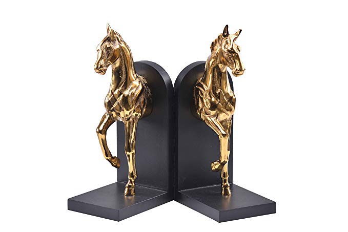 Sammsara Gold Buzzy Galloping horse bookend set of 2 | Unique Heavy Metal Bookends for Office décor,Kitchen,Living Room,Home.10 Inches Height …