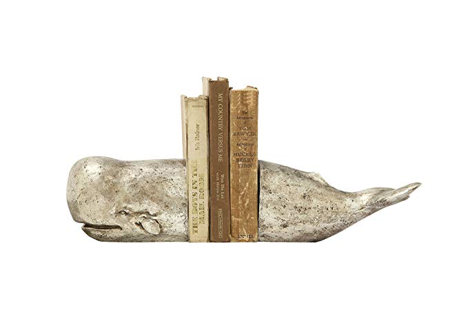 Creative Co-op DA5382 Set of Resin Antique Silver Leaf Whale Bookends