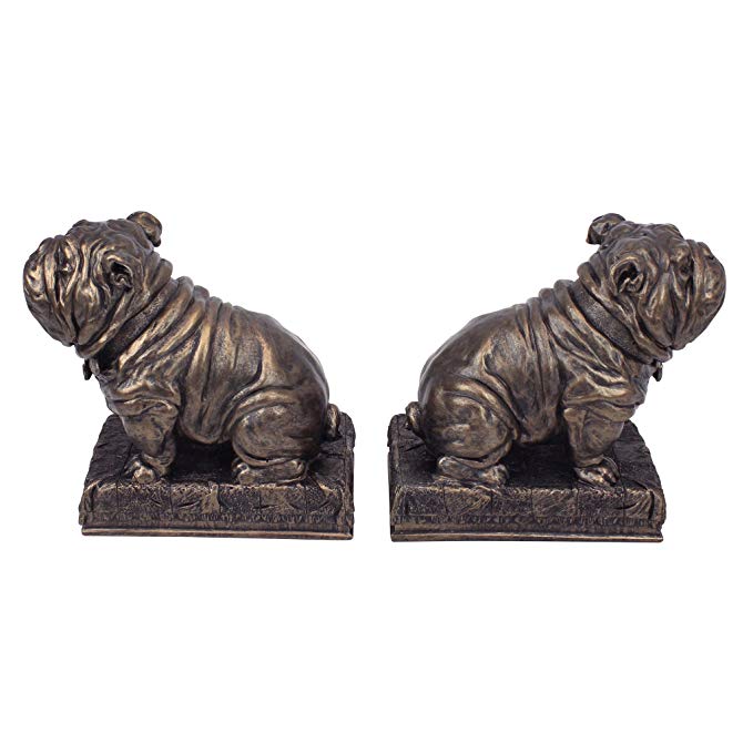 Design Toscano British Decor Bulldog Mascot Bookend Statues, 6 Inch, Set of Two, Polyresin, Bronze Finish