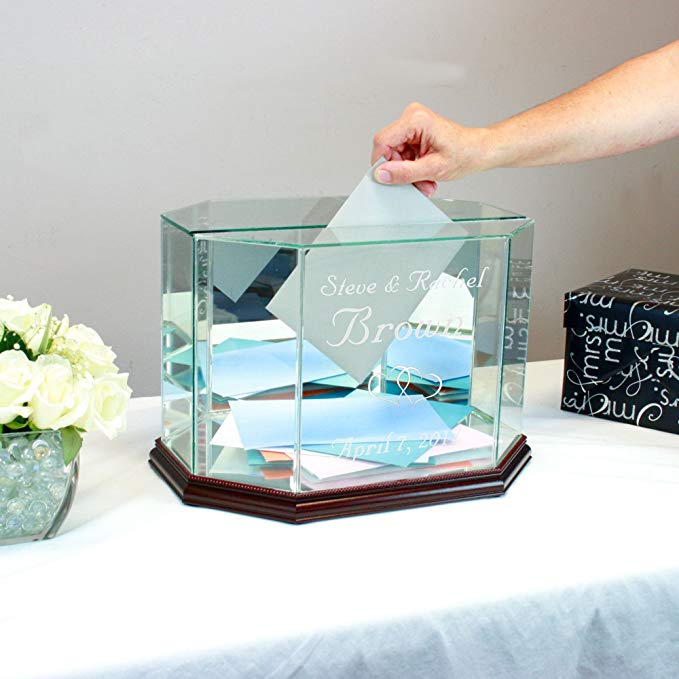 Personalized Glass Octagon Wedding Card Box Cherry