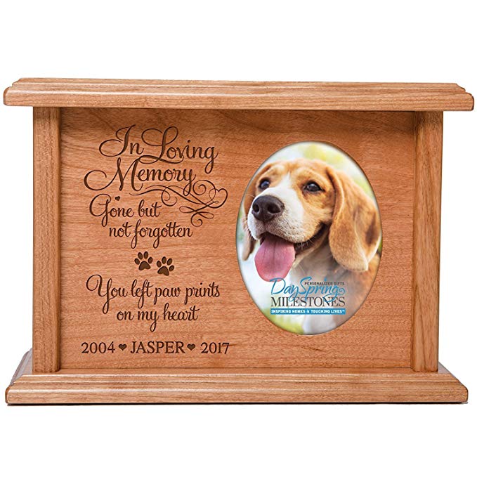 Cremation Urns for Pets SMALL Memorial Keepsake box for Dogs and Cats, personalized Urn for pet ashes portion of ashes In Loving Memory Gone but not forgotten You left paw prints... Holds 2x3 photo