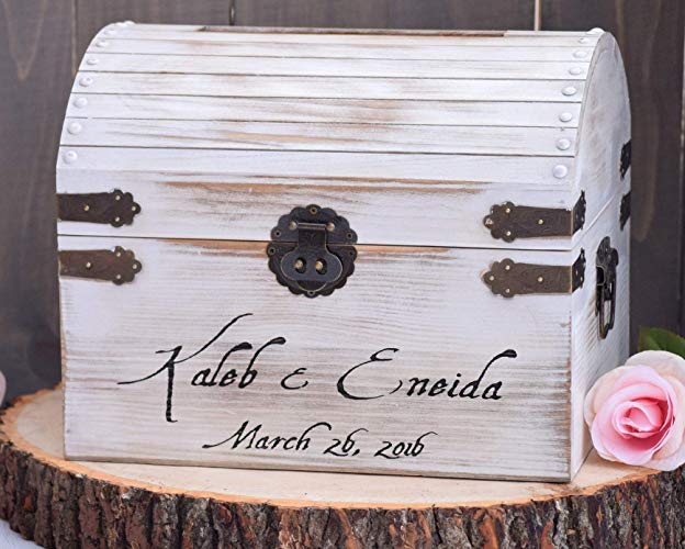 White Distressed Rustic Wooden Card Box WITH CARD SLOT INCLUDED - Rustic Wedding Card Box - Shabby Chic Wedding Card Box - Wedding Card Holder - Keepsake Box