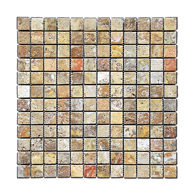 Scabos 1 X 1 Tumbled Travertine Mosaic Tile - Box of 5 sq. ft.