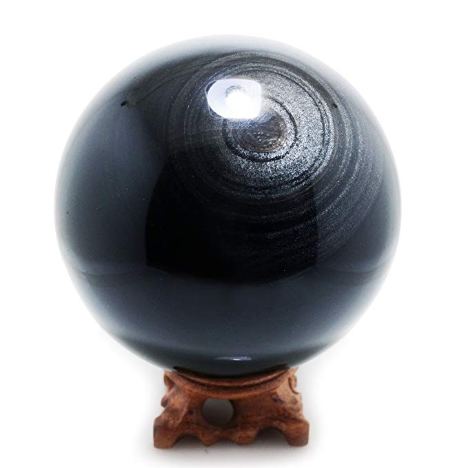 80mm / 3.1” Silver Obsidian Crystal Scrying Sphere, Rare, One-of-a-Kind Crystal Stone Ball for Scrying, Decoration, Healing, Meditation, Feng Shui, Hand-made