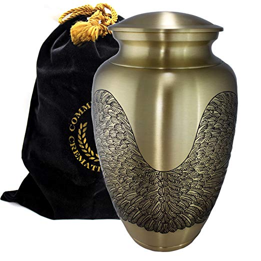 Guardian Angel Embrace - Gold Burial or Funeral Adult Cremation Urn for Human Ashes - Ideal for Engraving - Large, Adult