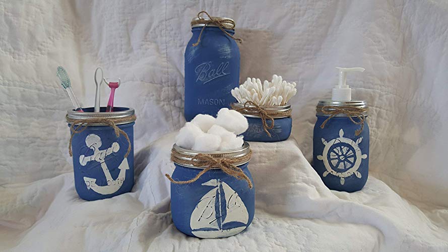 Nautical Mason Jar Bathroom Set