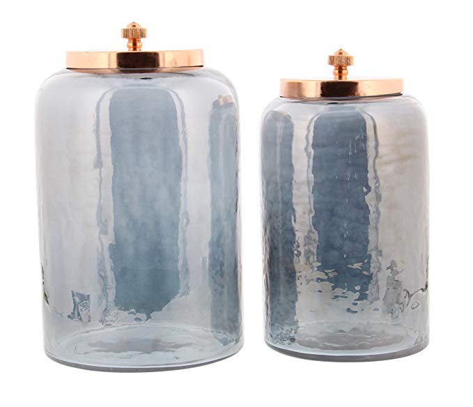 Deco 79 94970 Smoked Gray Glass Jars with Rose Gold Iron Lids, 9