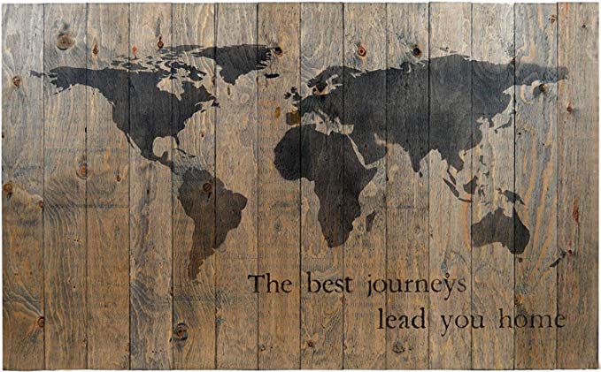 WORLD MAP RUSTIC BARN WOOD PALLET SIGN - THE BEST JOURNEYS LEAD YOU HOME. 42