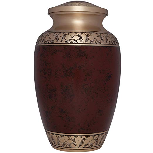 Brown Funeral Urn by Liliane Memorials - Cremation Urn for Human Ashes - Hand Made in Brass -Suitable for Cemetery Burial or Niche - Large Size fits remains of Adults up to 200 lbs- Tranquility Brown