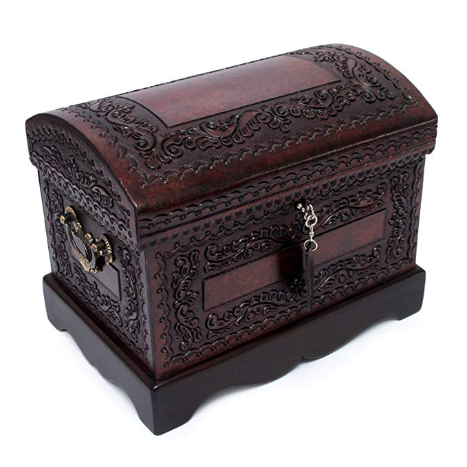 NOVICA Colonial Wood and Leather Jewelry Box, Brown 'Colonial Treasure'