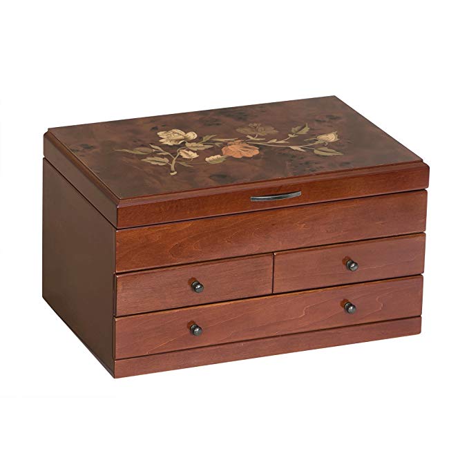 Mele & Co. Fairhaven Wooden Jewelry Box with Floral Marquetry Motif (Walnut Finish)