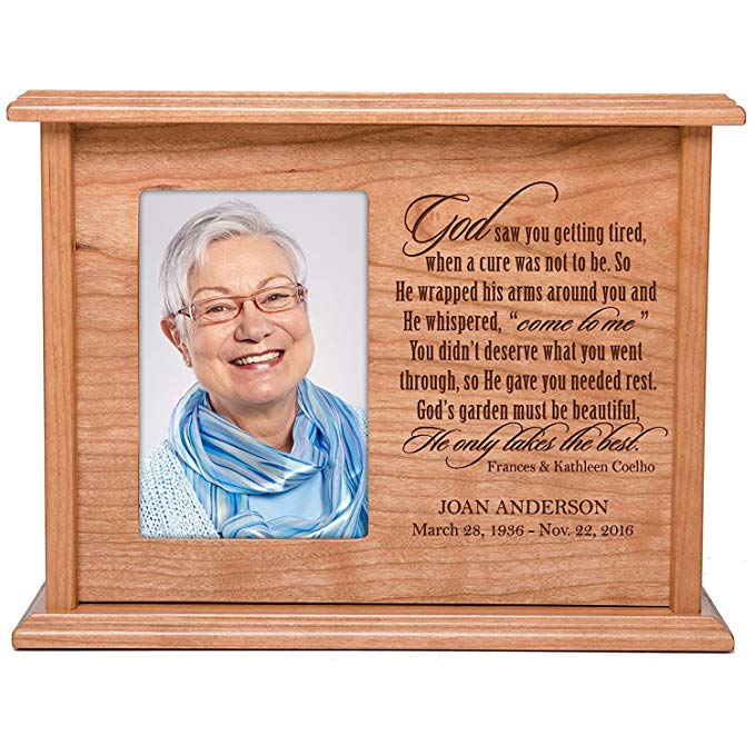 Cremation Urns for Human Ashes Memorial Keepsake box for cremains, personalized Urn for adults and children ashes God saw you getting tired SMALL portion of ashes holds 4x6 photo holds