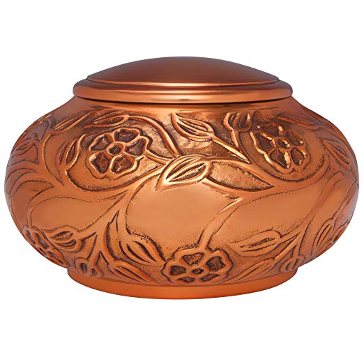 Copper Funeral Urn by Liliane Memorials - Cremation Urn for Human Ashes - Hand Made in Brass - Suitable for Cemetery Burial or Niche - Large Size fits remains of Adults up to 180 lbs