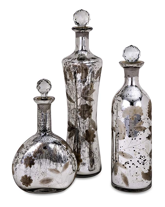 IMAX Worldwide Home Madison Etched Mercury Glass Lidded Bottles - Set of 3