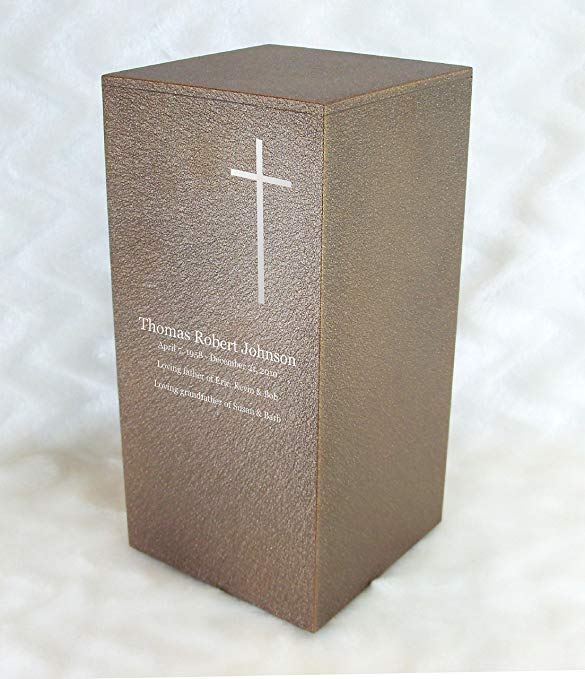 PERSONALIZED Engraved Cross Cremation Urn for Human Ashes -Made in America- Handcrafted in the USA by Amaranthine Urns, Adult Funeral Urn -Eaton DL- (up to 200 lbs living weight) (Cast Bronze)