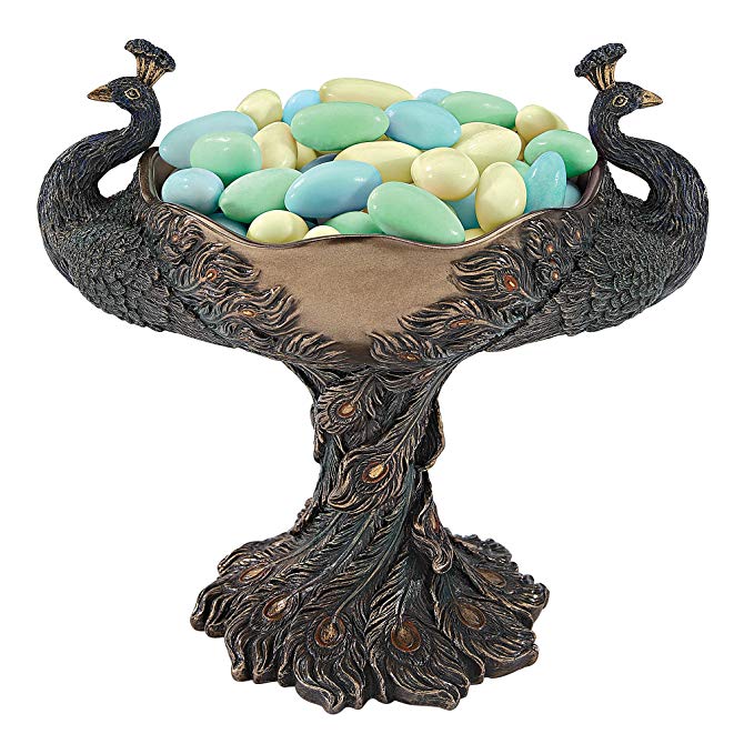 Design Toscano Crested Peacock Sculptural Candy Dish, Bronze
