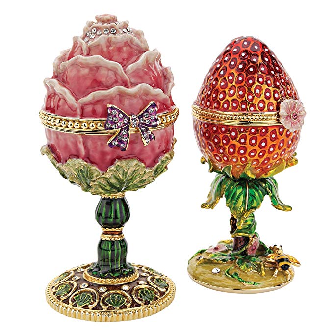 Design Toscano Garden Treasures Collection Romanov Style Enameled Eggs: Rose and Strawberry