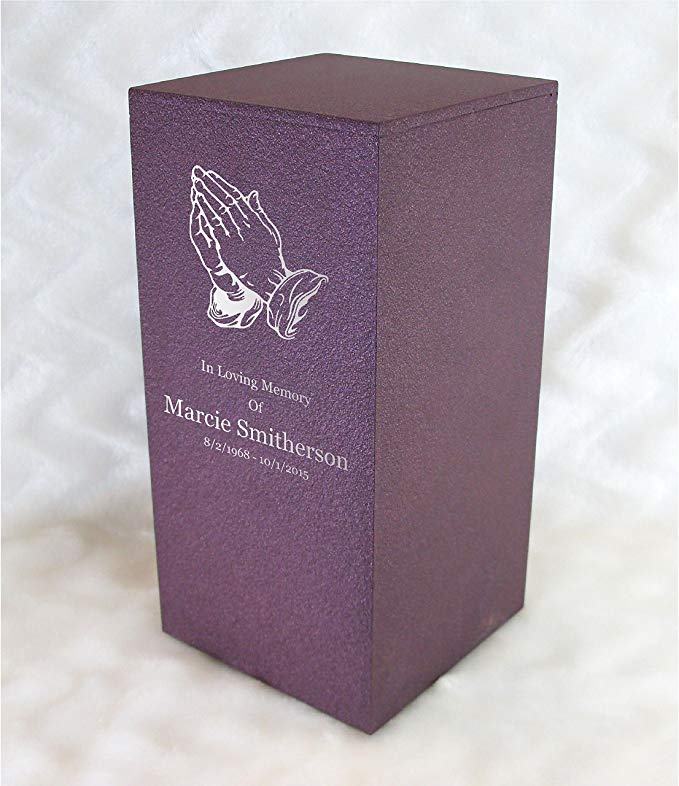 PERSONALIZED Engraved Praying Hands Cremation Urn for Human Ashes-Made in America-Handcrafted in the USA by Amaranthine Urns-Eaton DL- Adult Funeral Urn (up to 200 lbs living weight) (Rose Wine)