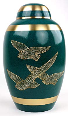 Green Funeral Urn by Liliane Memorials - Cremation Urn for Human Ashes - Hand Made in Brass - Suitable for Cemetery Burial or Niche- Large Size fits remains of Adults up to 200 lbs- Volare Green Model