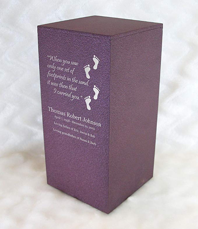 PERSONALIZED Engraved Footprints Cremation Urn for Human Ashes - Made in America - Handcrafted in the USA by Amaranthine Urns, Adult Funeral Urn - Eaton DL (up to 200 lbs living weight) (Rose Wine)