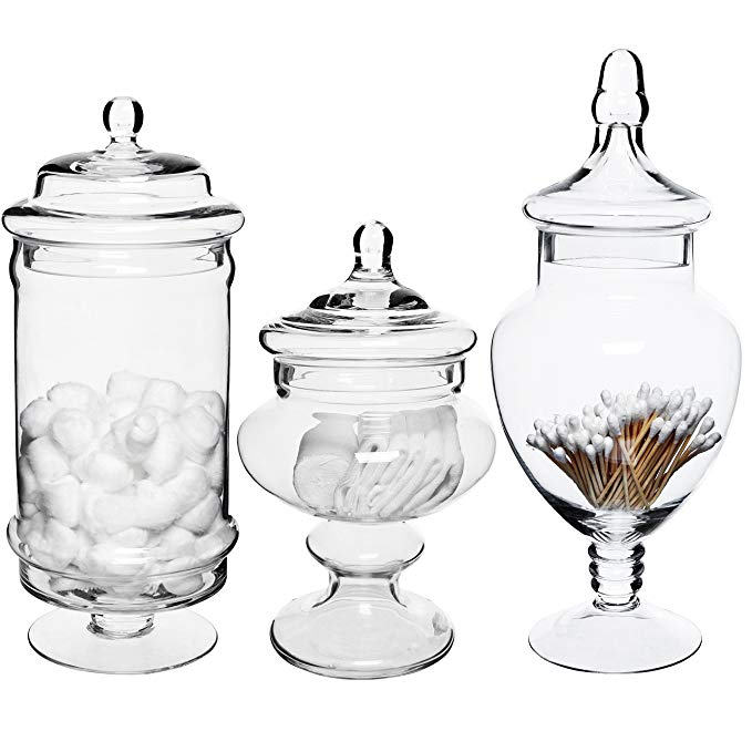 MyGift Set of 3 Deluxe Apothecary Jar Sets/Glass Kitchen Storage Jars/Terrarium & Home Decor Centerpieces