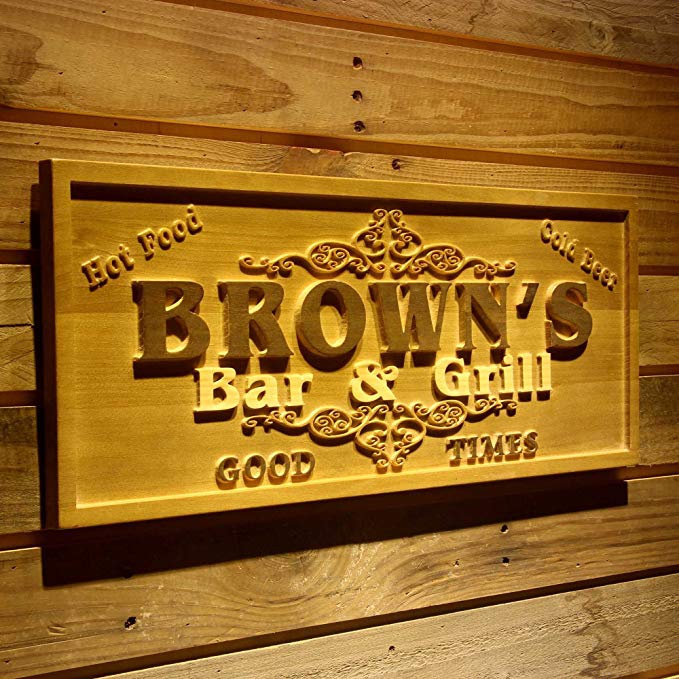ADVPRO wpa0071 Name Personalized Bar & Grill Good Times Beer Wine Home Bar Décor 3D Engraved Wooden Sign - Large 26.75