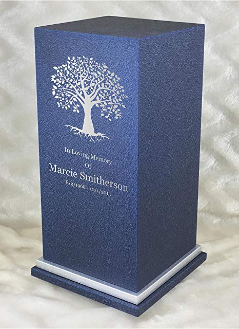 PERSONALIZED Engraved Tree of Life Cremation Urn for Human Ashes-Made in America-Handcrafted in the USA by Amaranthine Urns- Adult Funeral Urn up to 200 lbs living weight -Eaton SE- (Deep Sea Blue)