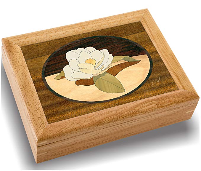 MarqART Wood Art Flower Box - Handmade USA - Unmatched Quality - Unique, No Two are The Same - Original Work of Wood Art. A Gardenia Gift, Ring, Trinket or Wood Jewelry Box (#2126 Gardenia 6x8x2)