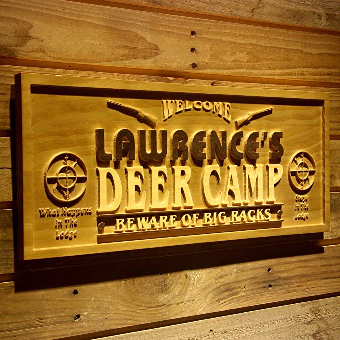 ADVPRO wpa0080 Name Personalized Deer Camp Man Cave Lake House Hunting Gun 3D Engraved Wooden Sign - Large 26.75