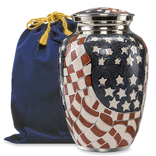 Patriotic Large Adult Urn for Human Ashes - for Veterans First Responders and Patriots That Loved America - Find Comfort and Pride Each Time You See This Red White and Blue Urn - w Velvet Bag