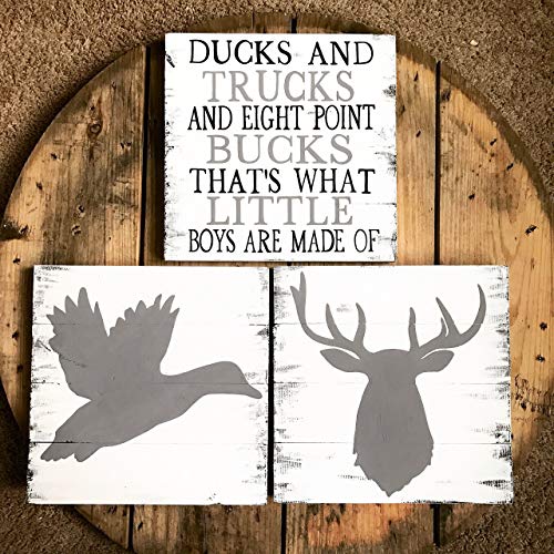 14x14 Set of 3 Ducks and Trucks and Eight point Bucks signs, Boys decor, Deer Head Sign, Hunting Decor